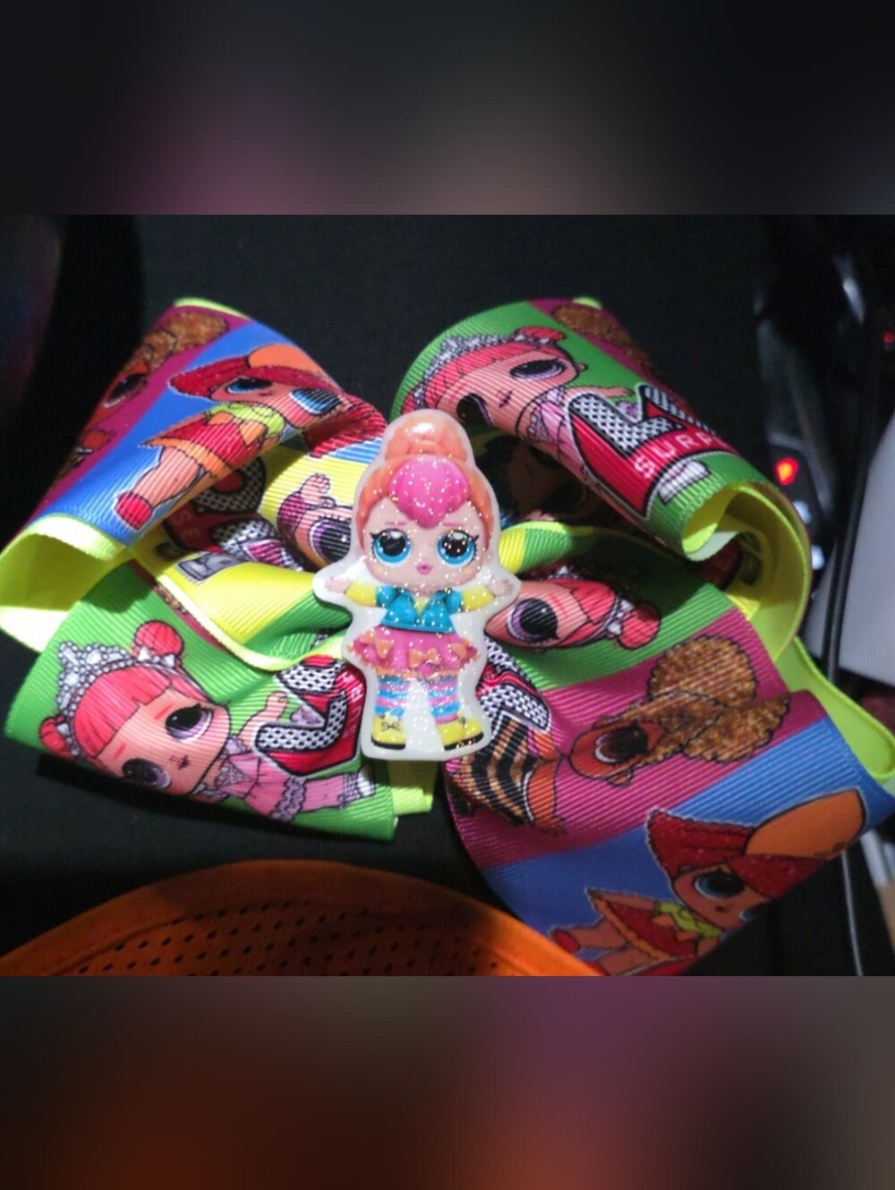 L.O.L. Surprise! Neon Green & Pink Character Bow Hair Clip with Doll Charm